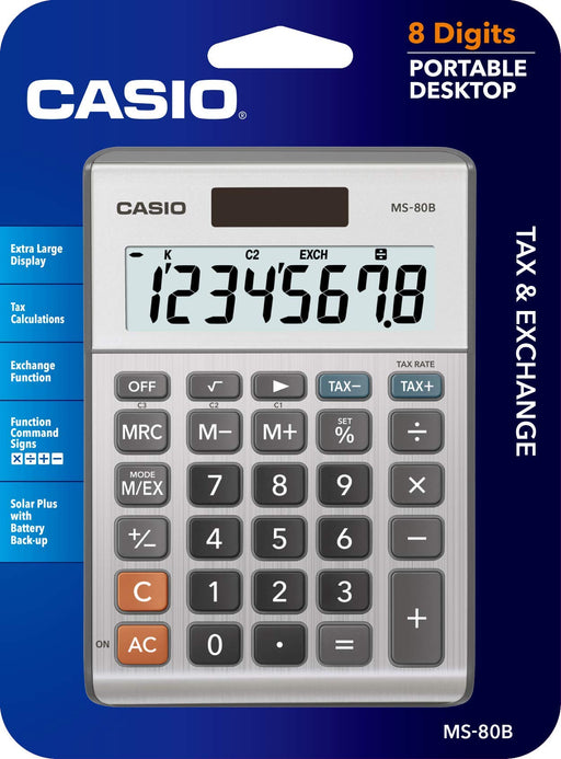 Casio Extra Large Display Calculator Silver Metallic Battery & Solar MS-80B NEW_2