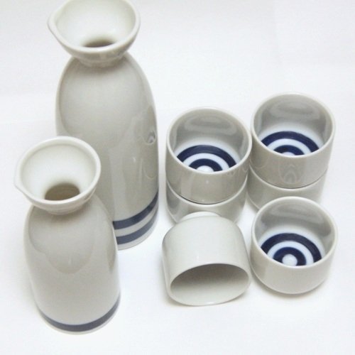 Tasting Sake Snake eyes pattern Glass 6set + Bottle 2set Mino-Yaki NEW_2