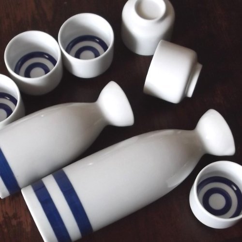Tasting Sake Snake eyes pattern Glass 6set + Bottle 2set Mino-Yaki NEW_3