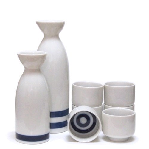 Tasting Sake Snake eyes pattern Glass 6set + Bottle 2set Mino-Yaki NEW_4