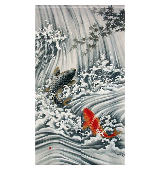 ‎narumikk Japanese Curtain Noren Tapestry Ukiyoe Waterfall climbing carp Doorway_1