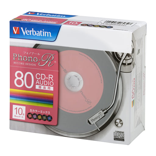Verbatim Blank Music CD-R 10 Discs 80min. 1-24x MUR80PHS10V1 Record Color Mix_1