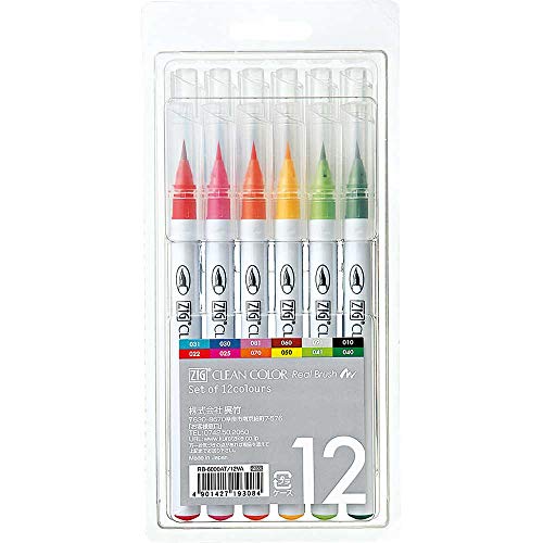KURETAKE ZIG Clear Color Real Brush Pen 12 Color Set RB-6000AT/12VA NEW_1