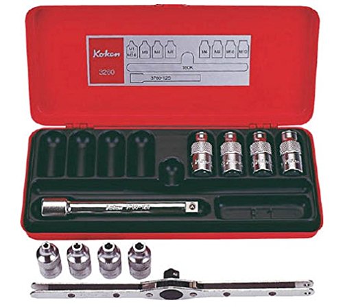 Ko-ken 3261 3/8 9.5mm SQ Tap Holder Socket Set of 10 Silver Tap holder NEW_1