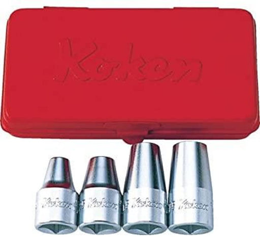Koken 4203M 1/2inch Stud Bolt Socket Set of 4 Pieces with Metal Case Red NEW_1
