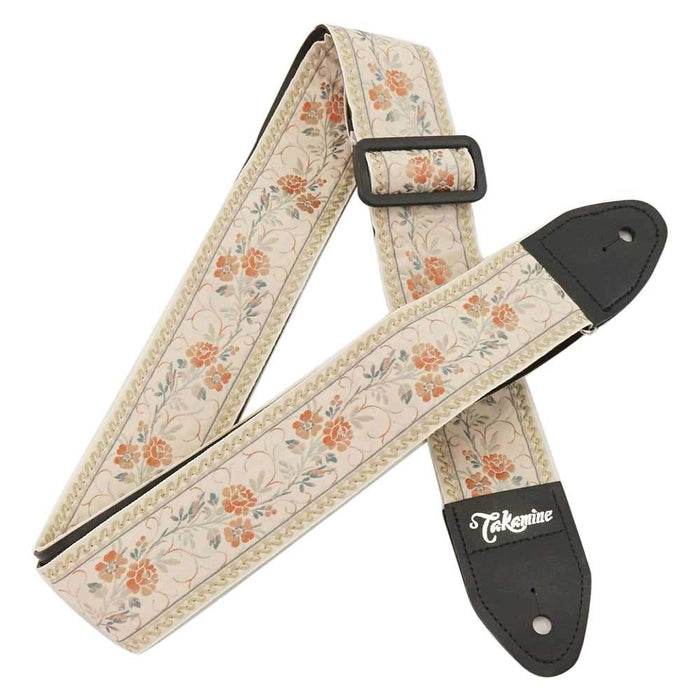 TAKAMINE TGS-6 WH Guitar Strap retro floral pattern embroidery Made in Japan NEW_1