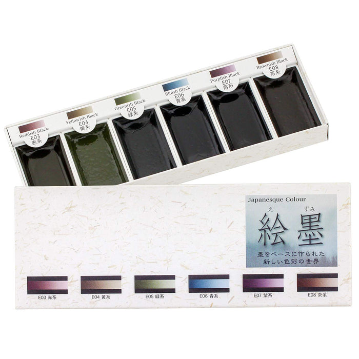 Bokuundo E-Zumi Suisai Solid Ink Watercolor Paint 6 Japanese Colors Set 15452_1