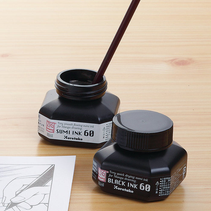 Kuretake Zig Cartoonist Ink 60ml Bottle Black NEW from Japan_3