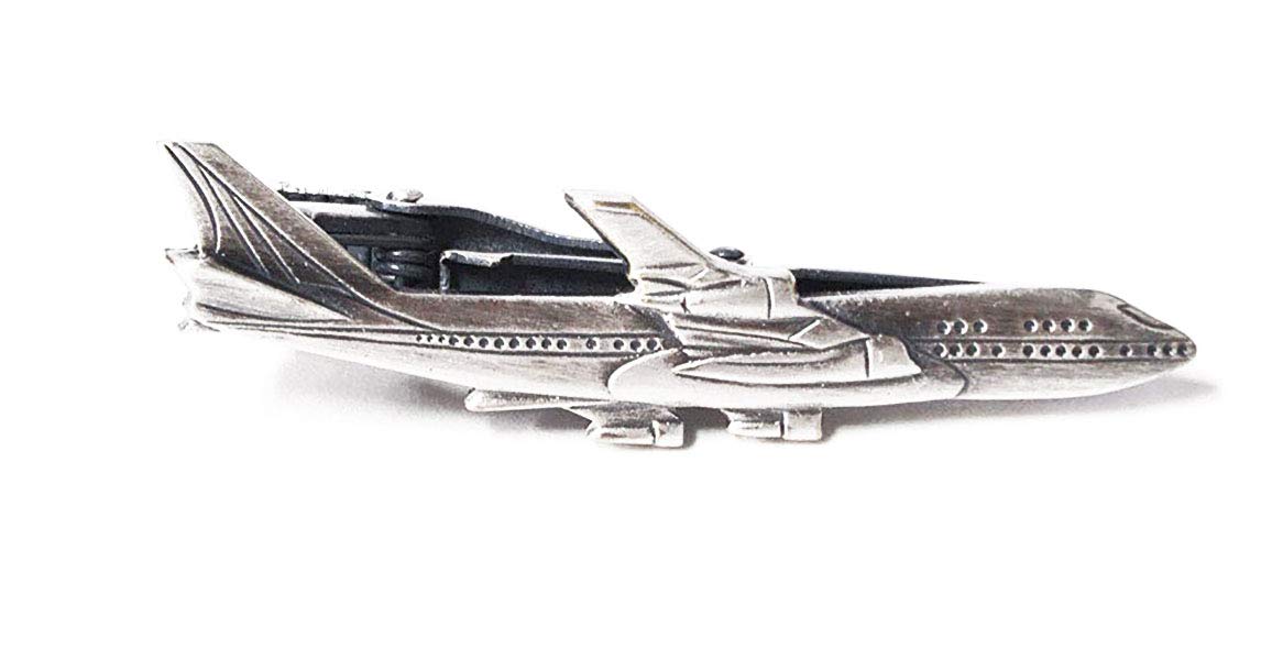 ISHOKUYA Unique Tie Clasp Tie Clip Tacks Jumbo Jet Air Plane Brass Metalic Color_1