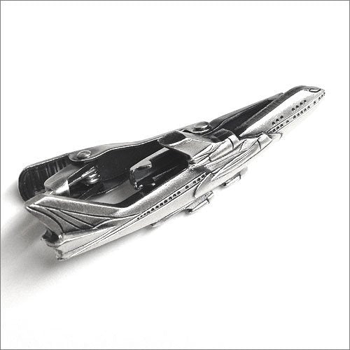 ISHOKUYA Unique Tie Clasp Tie Clip Tacks Jumbo Jet Air Plane Brass Metalic Color_2