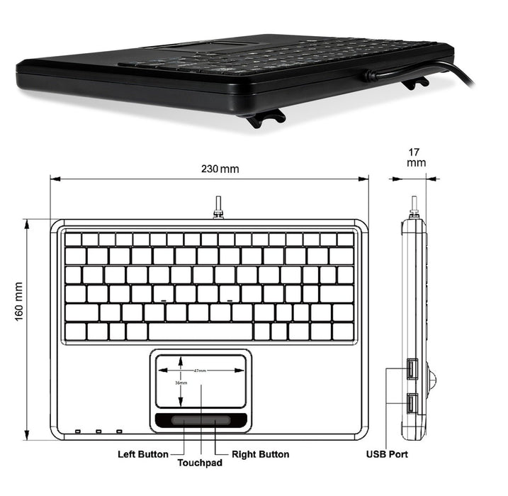 Perixx PERIBOARD-510HPLUS keyboard with touch pad and 2 USB hubs Black ‎11005_4