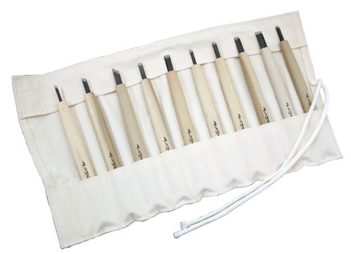 Yoshiharu Cutlery Wood Carving Chisels Cloth Case In 10 Set W-10 MADE IN JAPAN_1