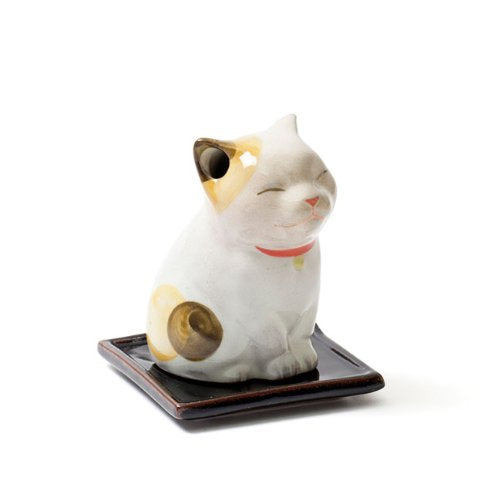 Shoyeido Kitty Cat Maneki Neko Incense Holder pottery H10cm Stick, Corn Both NEW_1