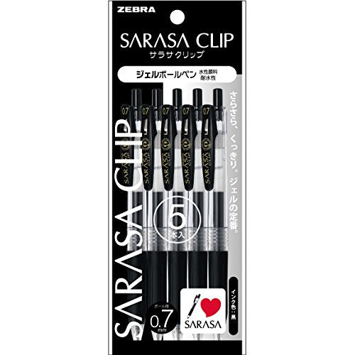ZEBRA Sarasa Clip Gel Ink Ballpoint Pen 0.7mm Black 5 Pens NEW from Japan_1