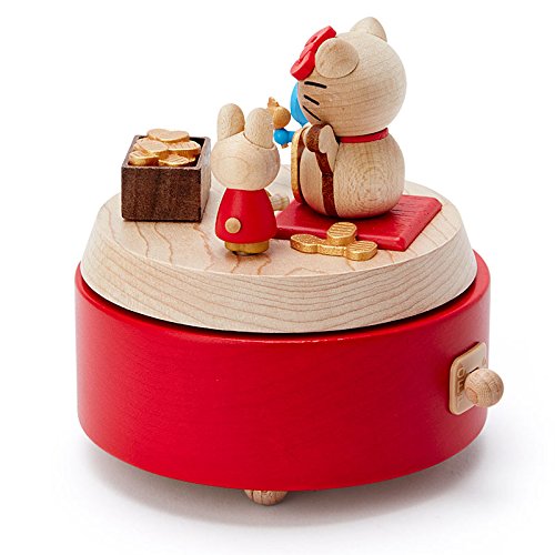 Sanrio 577871 Hello Kitty Wooden Music Box Luckey Cat H9151 Red Brown spinning_2