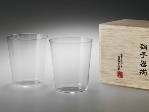 Usuhari Shotoku old fashioned glass M with Wooden box 280ml 2 pcs Made in Japan_1