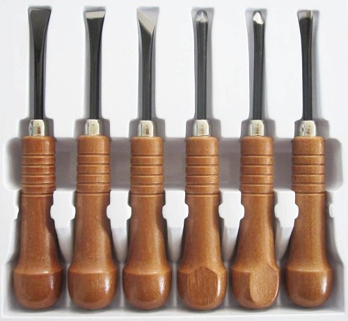 Tohosha Wood Carving Chisel 6 Piece V U Gouge, Skewed Flat Bent Back Chisel 52B6_1