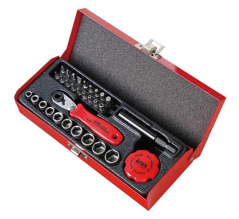 ANEX Ratchet Driver Compact Bit 52 Straight Type Multi Set with Case No525-28B_1