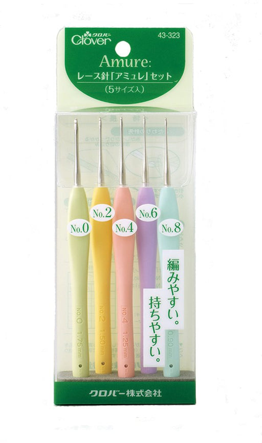 Clover 43-323 Amure Lace Crochet Hooks 5 Set No.0, No.2, No.4, No.6, No.8 NEW_1