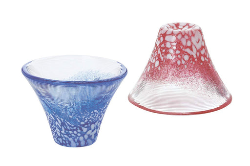 Toyo Sasaki Glass G635-t72 Cold Sake Cup Mt.Fuji Set Red & Blue Made in Japan_1