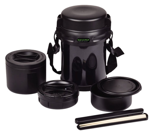 PEARL METAL THERMOS Double stainless Lunch Box Bento 3box 1800ml Black HB-254_1