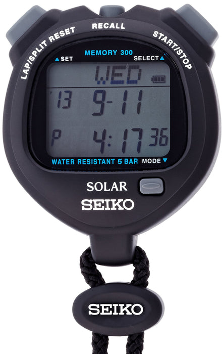SEIKO STANDARD SOLAR Stop Watch Black SVAJ001 Up to 300 single memory Sound Off_4