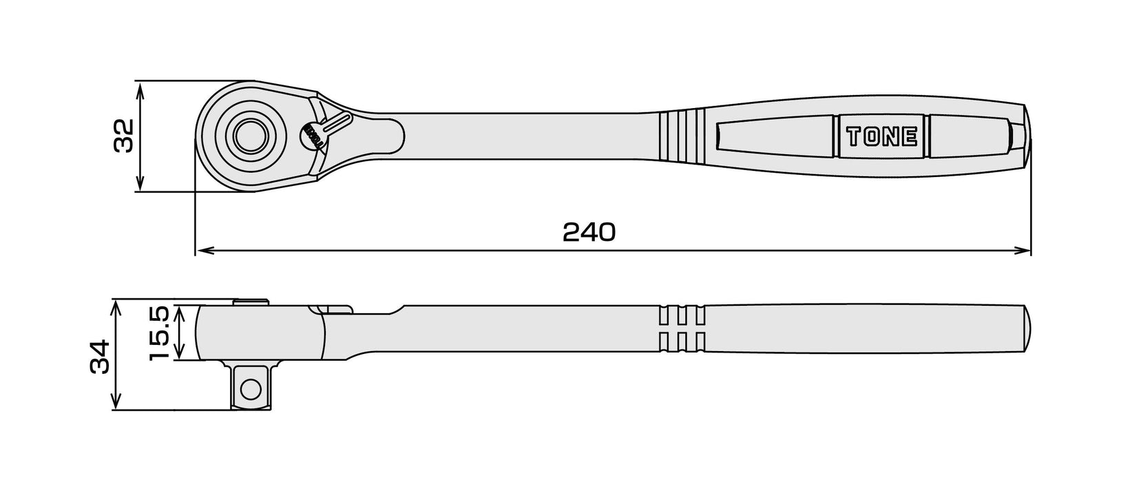 TONE 1/2" RATCHET HANDLE (72 TEETH GEAR) RH4H MADE IN JAPAN L240xW32xD34mm NEW_5