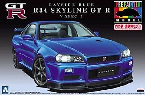 Aoshima NISSAN R34 Skyline GT-R V-spec II Bayside Blue Plastic Model Kit NEW_1