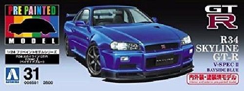 Aoshima NISSAN R34 Skyline GT-R V-spec II Bayside Blue Plastic Model Kit NEW_3