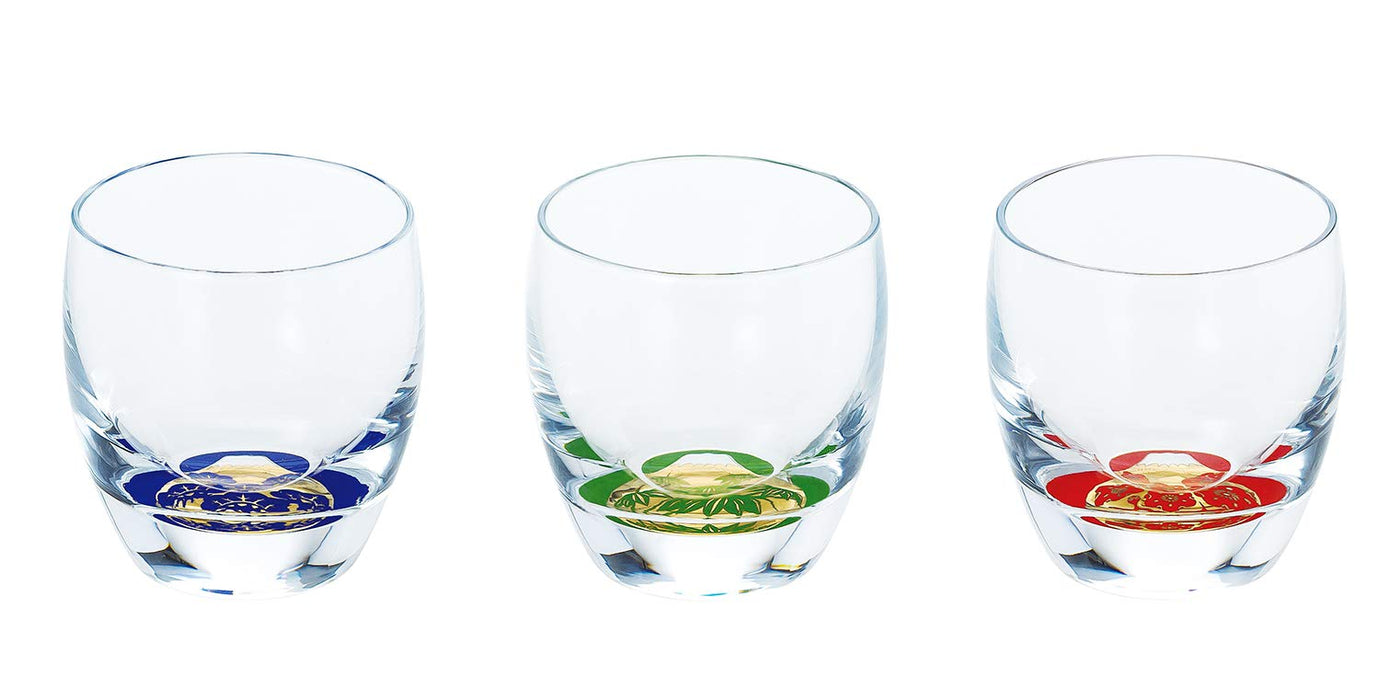Mt. Fuji and Shochikubai Glass Sake Cups 3 in one box Made in Japan G086-T238_1