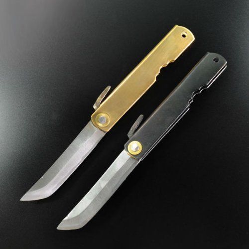 Higonokami Folding Knife Katana Large Shirogami-Steel Black Brass Sheath NEW_2