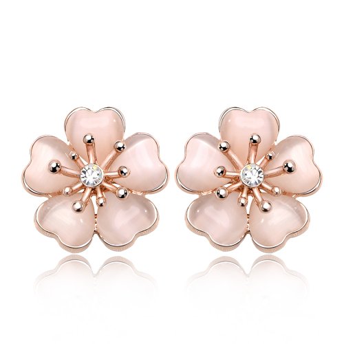 IUHA SAKURA Cherry Blossom 18K pink gold-plated earrings Austrian zirconia NEW_1