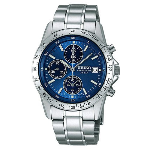 SEIKO Watch SBTQ071 Men's Silver Blue Analog Round Face Chronograph quartz NEW