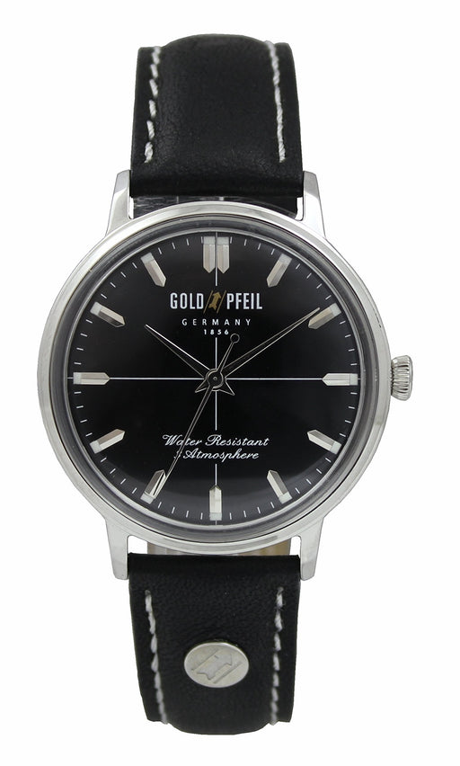 Gold Pfeil G21010Sb Wrist Watch 3 Needle Classic Analog Men's Black Leather NEW_1