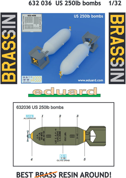 Eduard 1/32 scale US Army 250 Pound Bomb x 2 Plastic Model Kit EDB632036 NEW_4