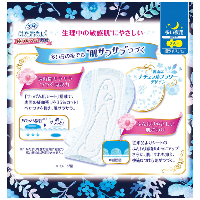 Unicharm Sofy Sanitary Pad Hada Omoi Slim for Heavy Night w/Wings 29cm 15P NEW_2