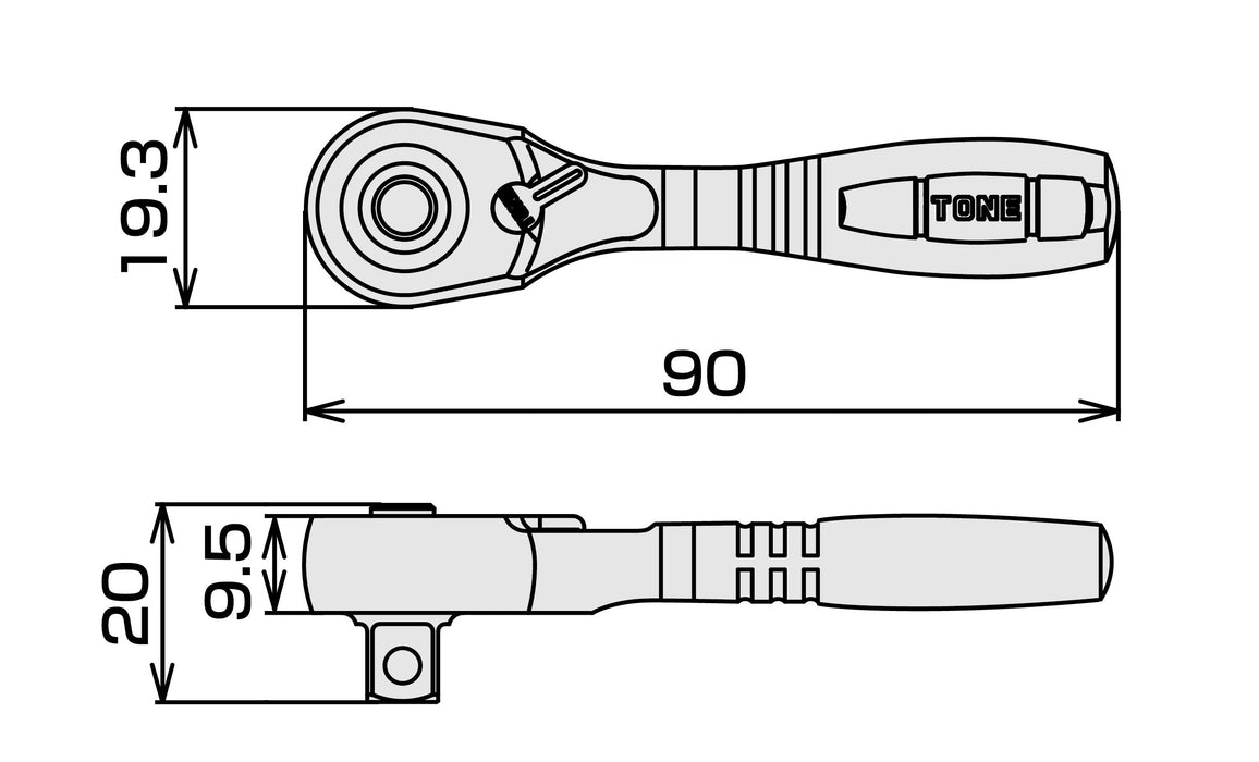 TONE 1/4" Short Ratchet Handle Socket Hold Type 6.35mm Hand Tool Metal RH2HS NEW_5
