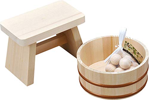 Japanese Bath Wooden Stool, Washbowl, Pail Natural Wood Onsen Spa Set HINOKI NEW_1