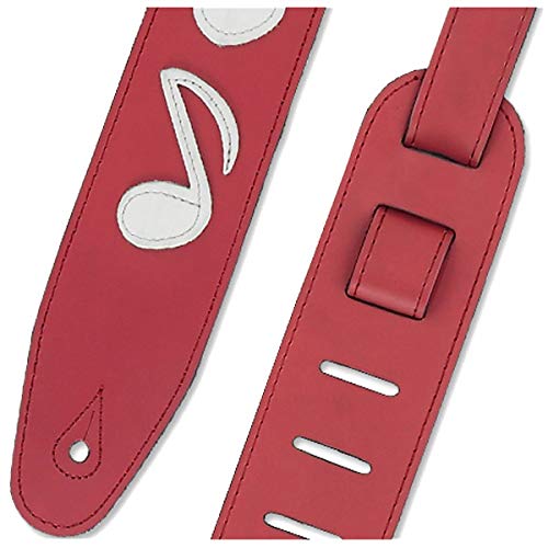 Renegade Guitar Strap Genuine Leather White Note 65mm Red SRV65-RD/WH NEW_3