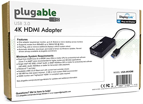 Plugable USB 3.0 to HDMI Conversion adapter 4K30Hz 2K 1080p DisplayLink NEW_3