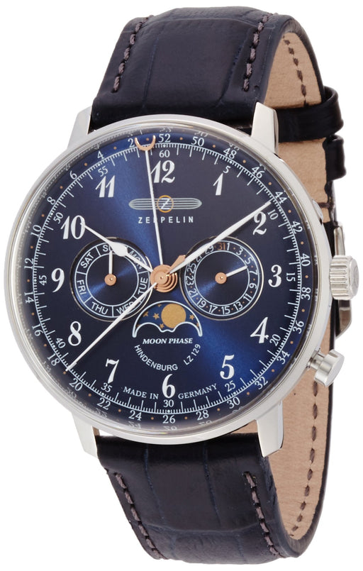 ZEPPELIN Men's Watch Hindenburg Navy Dial Moon Phase Display Day/Date 70363 NEW_1