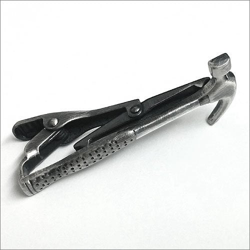 ISHOKUYA unique Tie Clasp Tie Clip hammer Brass Matte Silver Color 20x45mm NEW_4