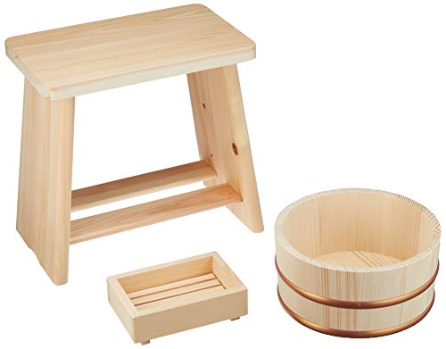 HOSHINO Hinoki Japanese Cypress Onsen Bath Set /Wood Stool Chair, Sope Box & OKE_1