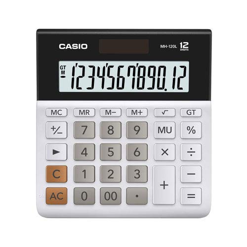 Casio desktop calculator 12-digit mini just type White Black Solar MH-120L-N NEW_1