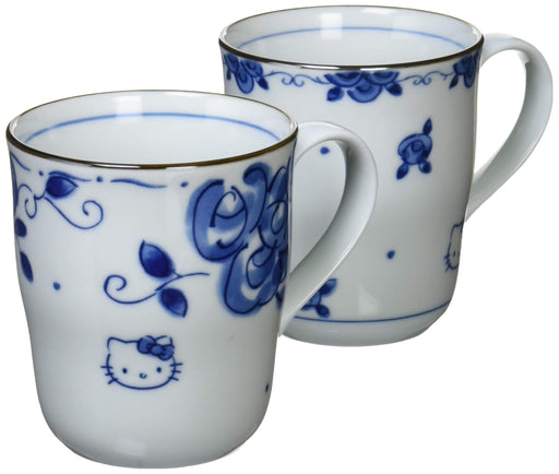 Kaneshotouki Hello Kitty Pair Coffee Mug Blue and White Pottery Blue Rose NEW_1