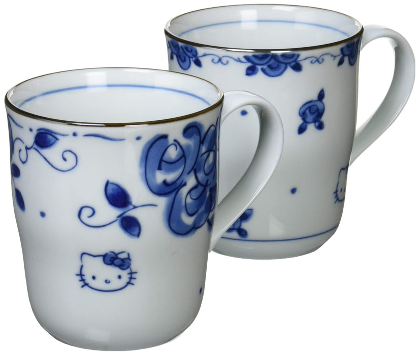 Kaneshotouki Hello Kitty Pair Coffee Mug Blue and White Pottery Blue Rose NEW_1