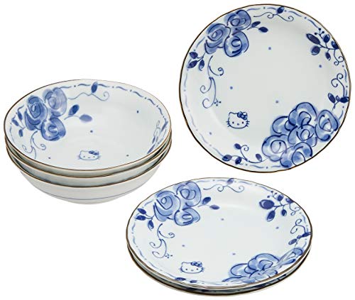 SANRIO Hello Kitty Blue Rose 3 Pair Set Porcelain Bowl 6 ​plate sets in Box NEW_1