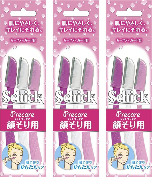 Schick Japan Precare Facial Razor 3 pcs x 3 Packs with safety guard women NEW_1