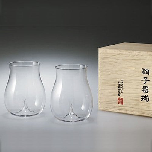 Shotoku Glass Usuhari Daiginjo Wooden Box Pair Set of 2 Ginjo Sake Cold NEW_1
