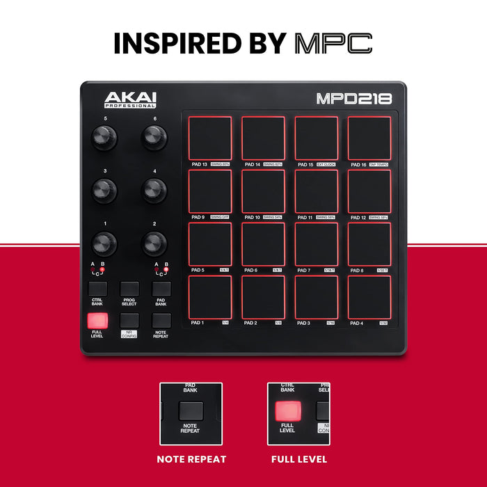 AKAI MPD218 Feature-Packed Highly Playable Pad Controller USB Bus Power NEW_4